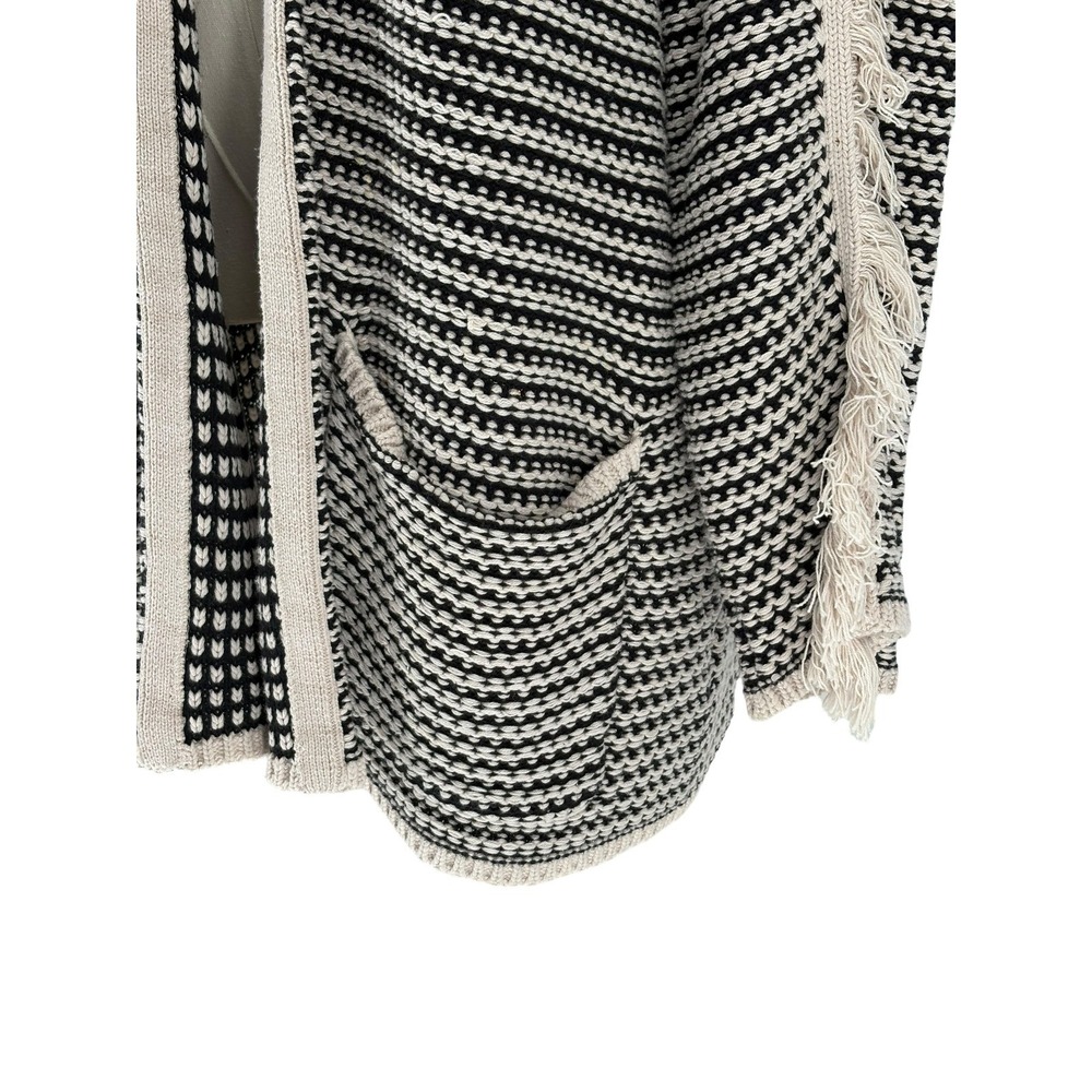 KNOX ROSE‎ Black White Striped Fringe Cardigan Pockets Open Front Est Size XXL - Picture 5 of 5